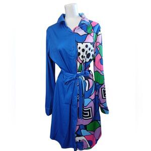 Graphic Print Belted Shirt Dress SIZE L